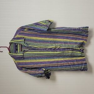 Jim Thompson 100% linen short sleeve striped men's sz large shirt